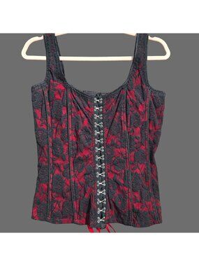 Vintage 90s Y2K Tripp NYC Corset Size S Red Black Lace Overlay Made In USA